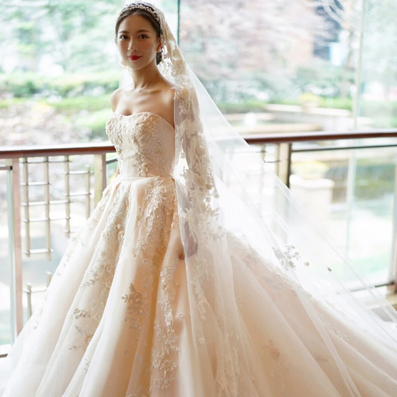Fantastic Tulle Bateau Neckline Ball Gown Wedding Dresses With Lace Appliques Champagne Lace Bridal Gowns bryllupskjole
Fantastic Tulle Bateau Neckline Ball Gown Wedding Dresses With Lace Appliques Champagne Lace Bridal Gowns bryllupskjole