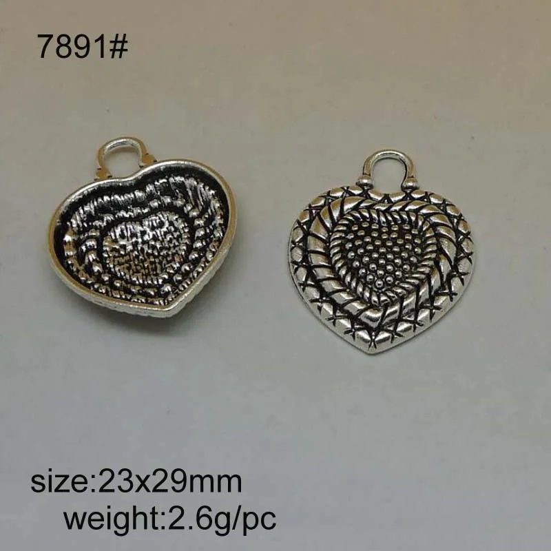 25PCS 23x29mm Antique Silver Heart Charm Pendants For Jewelry Making