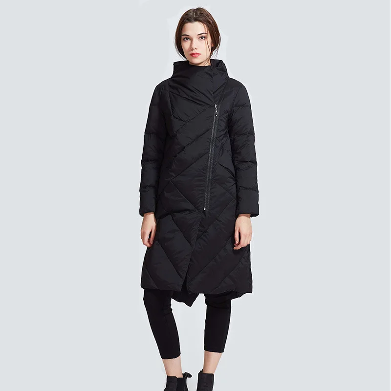 FYYIYI 2019 Winter New Original Large Size Down Jacket Solid Color High Collar Slung Zipper Women's Thick Warm Coat | Женская одежда
