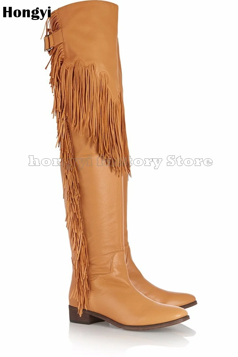 Fashion Winer Brown Black PU Leather Long Fringe Low Heeled Boots Women Pointed Toe Buckle Thigh High Boot
Fashion Winer Brown Black PU Leather Long Fringe Low Heeled Boots Women Pointed Toe Buckle Thigh High Boot