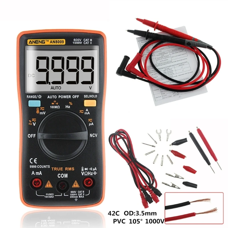 ANENG AN8009 True-RMS Auto Range Digital Multimeter NCV Ohmmeter AC/DC Voltage Ammeter Current Meter temperature measurement
ANENG AN8009 True-RMS Auto Range Digital Multimeter NCV Ohmmeter AC/DC Voltage Ammeter Current Meter temperature measurement