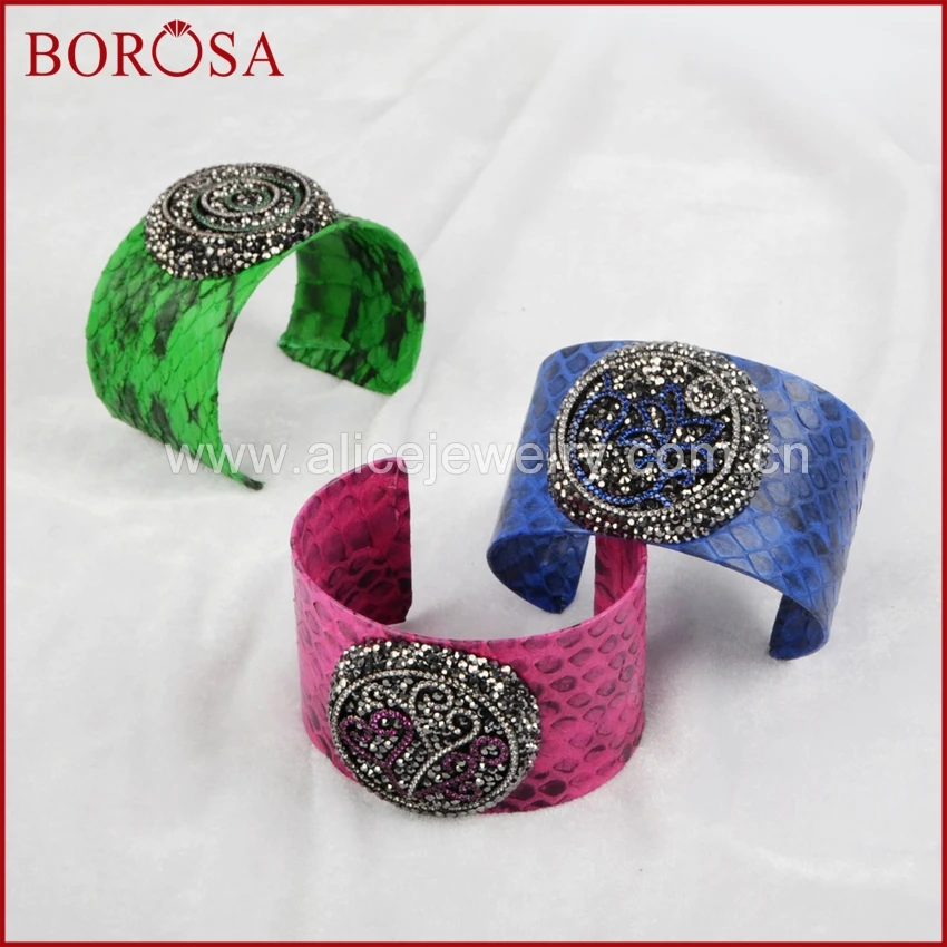 BOROSA genuine snakeskin cuff bangle, with big boho pattern mix color leather soft bangle for women 2017 bohemia style JAB503
BOROSA genuine snakeskin cuff bangle, with big boho pattern mix color leather soft bangle for women 2017 bohemia style JAB503