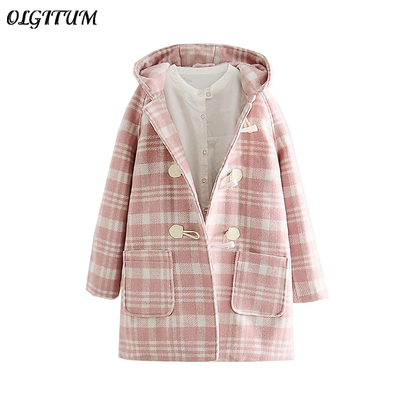 2018Autumn/winter New Woolen jacket Women cute pink lattice Wool coat long section thicken warm hooded loose Outwear With pocket
2018Autumn/winter New Woolen jacket Women cute pink lattice Wool coat long section thicken warm hooded loose Outwear With pocket