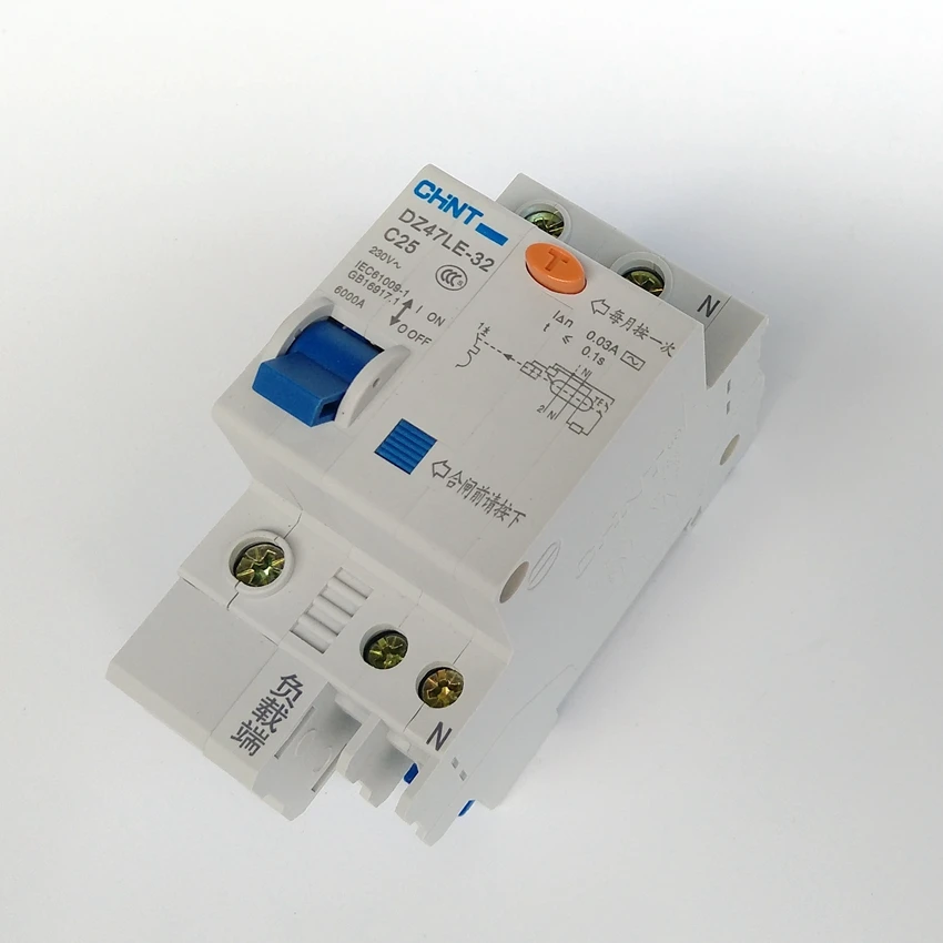 CHINT DZ47LE-32 1P + N C25A 30mA прерыватель цепи при утечке на землю/автоматический выключатель с остаточным током
CHINT DZ47LE-32 1P + N C25A 30mA прерыватель цепи при утечке на землю/автоматический выключатель с остаточным током