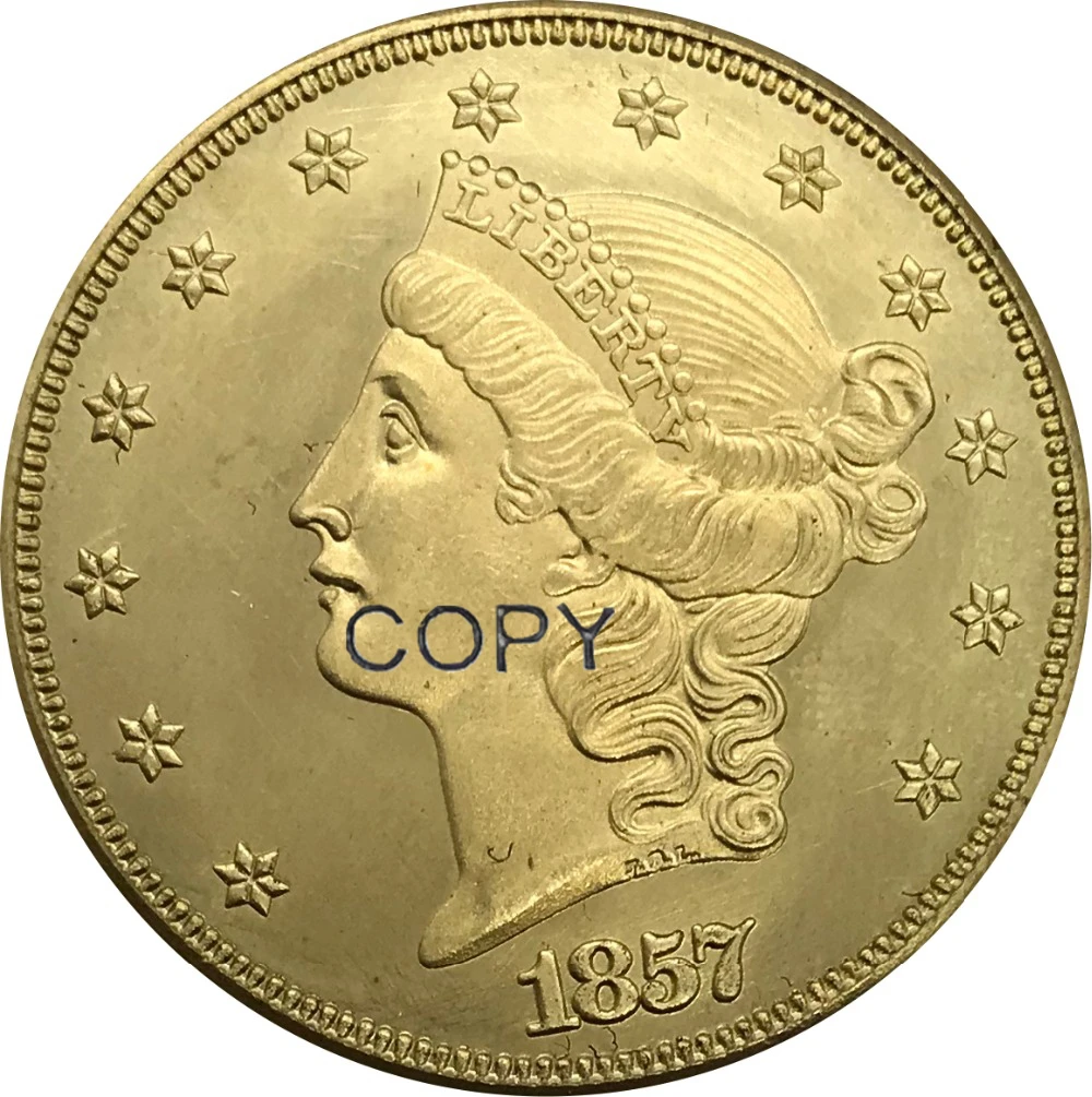1857 Соединенные Штаты 20 долларов свободы голова двойной Орл Золотая монета латунные коллекционные предметы копия монеты
1857 Соединенные Штаты 20 долларов свободы голова двойной Орл Золотая монета латунные коллекционные предметы копия монеты