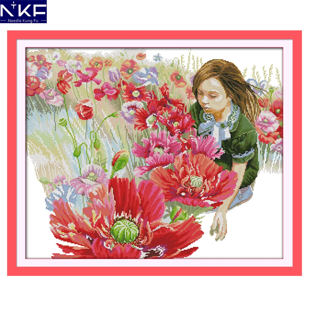 NKF The Girl In The Flowers Counted Cross Stitch Sets Needlework DIY Kits Embroidery Chinese Cross Stitch Pattern for Home Decor
NKF The Girl In The Flowers Counted Cross Stitch Sets Needlework DIY Kits Embroidery Chinese Cross Stitch Pattern for Home Decor