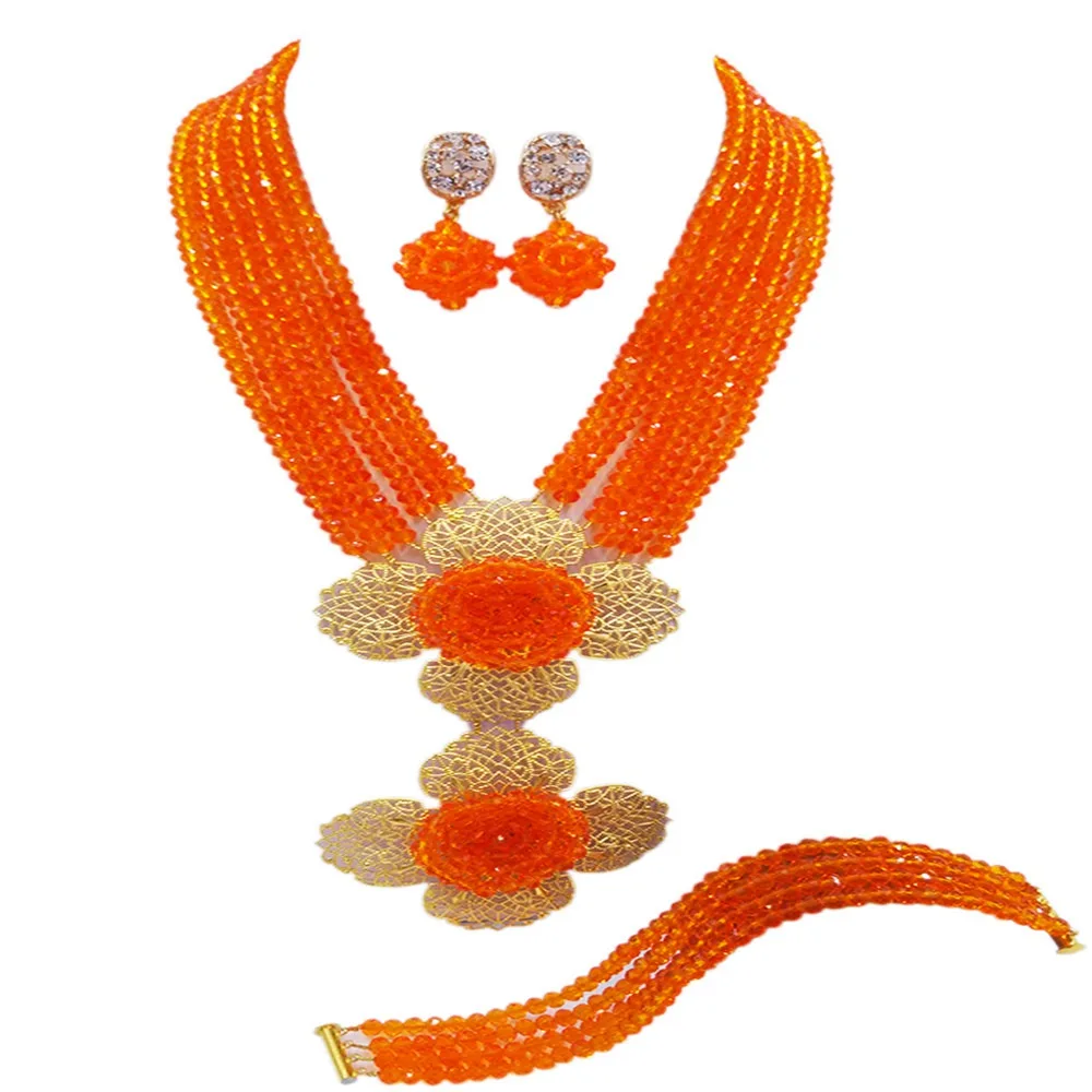 Fashion Orange Multi Strands Statement Necklace Nigerian Wedding African Beads Jewelry Set Crystal 5-LDH14
Fashion Orange Multi Strands Statement Necklace Nigerian Wedding African Beads Jewelry Set Crystal 5-LDH14