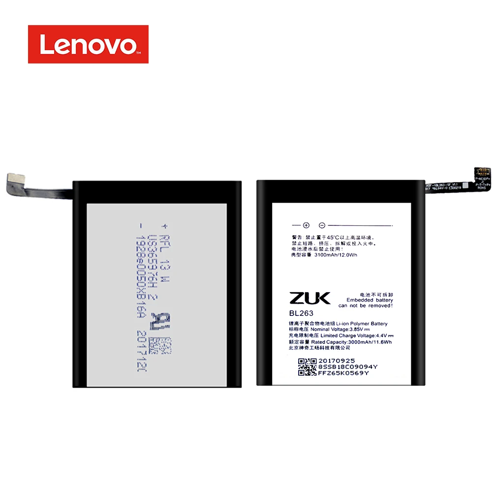 Original BL263 For Lenovo ZUK Z2PRO Z2121 Li-ion Replacement Battery High Capacity Polymer Batteries 3.85V 3100mAh + free TOOLS
Original BL263 For Lenovo ZUK Z2PRO Z2121 Li-ion Replacement Battery High Capacity Polymer Batteries 3.85V 3100mAh + free TOOLS