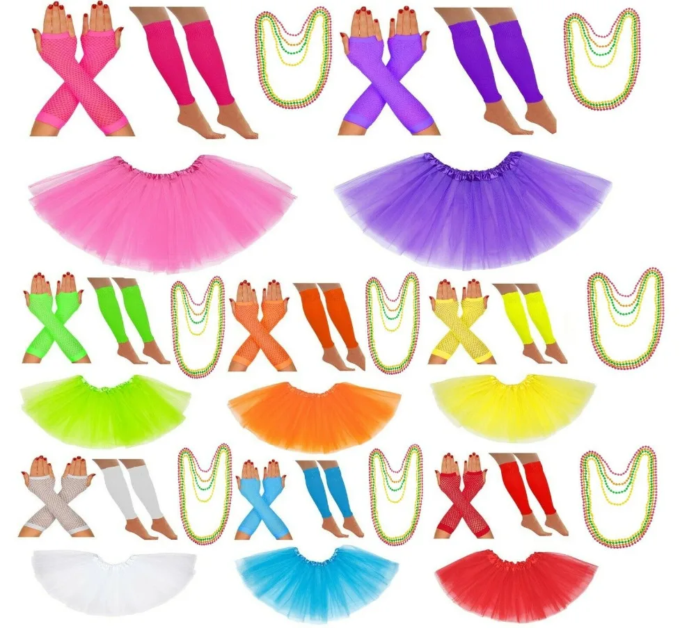 neon green hot pink blue red white Ladies 80s Tutu Skirt Fishnet Gloves Leg Warmers Necklace 1980s Dancing Costume hen party
neon green hot pink blue red white Ladies 80s Tutu Skirt Fishnet Gloves Leg Warmers Necklace 1980s Dancing Costume hen party