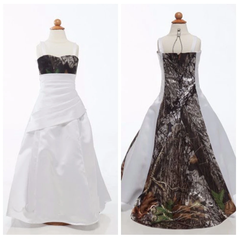 Spaghetti White Satin Camo Flower Girls Dress With Formal Kids Party Gowns Cheap 2019 | Свадьбы и торжества