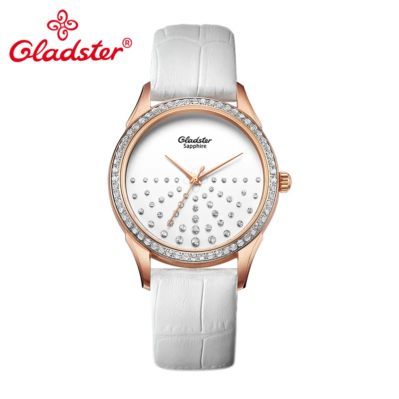 

Gladster Luxury Japan MIYOTA 2039 Leather Lady Watch Crystal Women Quartz Wristwatch Charm Sapphire Crystal Female Analog Clock