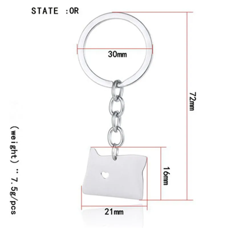 Hot sale Oregon accessories pendant Stainless steel USA map keychain Men and women jewelry
Hot sale Oregon accessories pendant Stainless steel USA map keychain Men and women jewelry