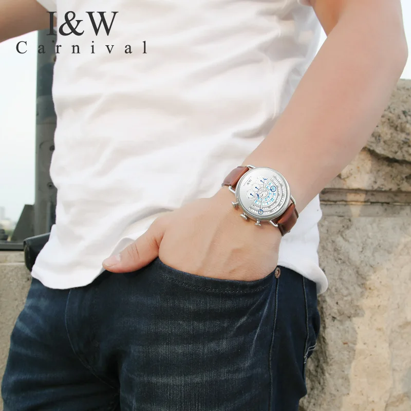 CARNIVAL I&W Classic Blue Hand Big Dial Quartz Men Watch TopBrand Luxury Steampunk Sapphire Mirror Leather Waterproof Montre
CARNIVAL I&W Classic Blue Hand Big Dial Quartz Men Watch TopBrand Luxury Steampunk Sapphire Mirror Leather Waterproof Montre