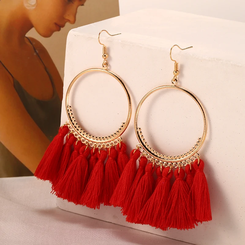 

HOCOLE 2018 Ethnic Bohemia Drop Dangle Long Rope Fringe Cotton Tassel Earrings Trendy Sector Earrings for Women Fashion Jewelry