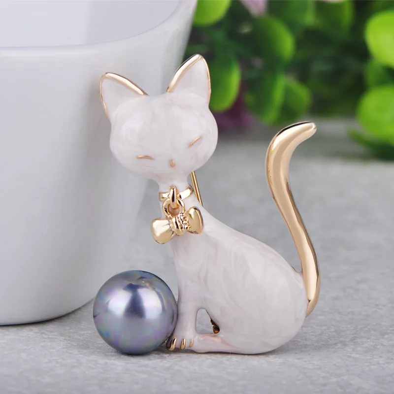 FUNMOR Cute Enamel Cat Style Brooches For Women Kids Gift Backpack Hat Adornment Collar Clips Abalone Shell Animal Badge Brooch | Украшения