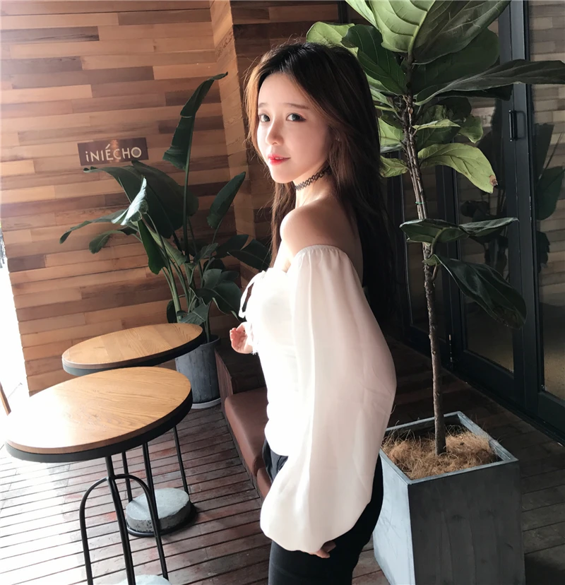 korean Women's Clothing New fashion autumn short thin lantern sleeve slash neck shoulder full Chest tie chiffon blouse shirts
korean Women's Clothing New fashion autumn short thin lantern sleeve slash neck shoulder full Chest tie chiffon blouse shirts