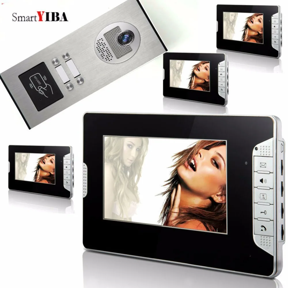 

SmartYIBA 7" Color Screen House Apartment Video Intercom Interphone Kit Video Door Phone Doorbell System RFID Door Camera