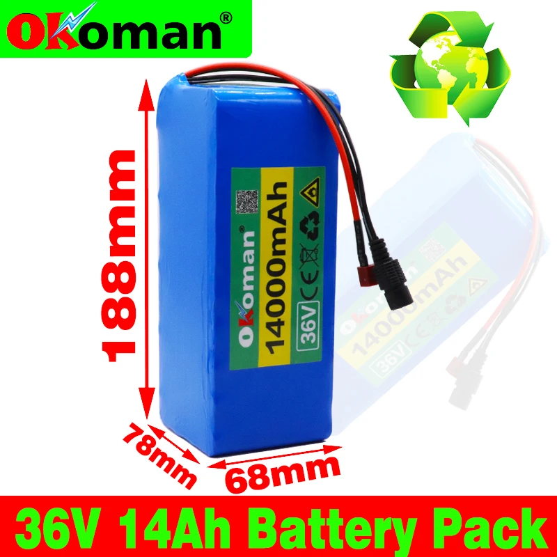 Okoman 10S4P 36V 14000mah 500w Высокая Мощность 42v 14AH 18650 литиевая батарея электрический