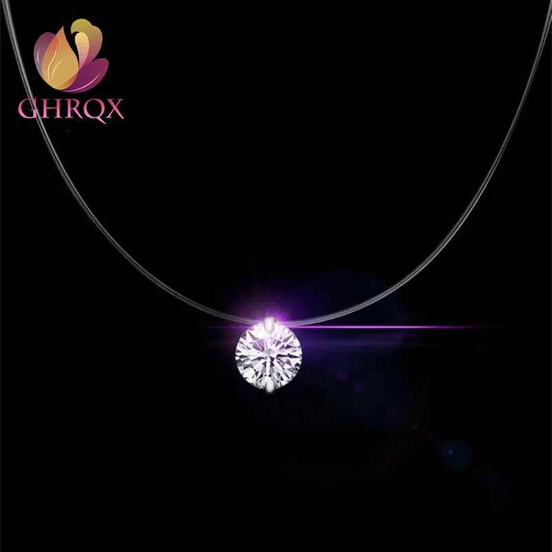 GHRQX Лидер продаж Серебро Цвет сверкающий циркон ожерелье и невидимый прозрачная