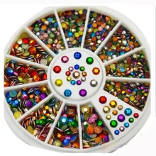 2 Styles 2mm/3mm mixed Color Metallic Rivets Plating Bright 3D Nail Art Decoration Studs Charms Sticker Wheel, #HUP02