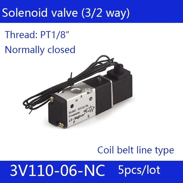 

5PCS Free shipping Coil belt line type 3 port 2 position Solenoid Valve 3V110-06-NC normally closed, DC24v,DC12V,AC110V,AC220V