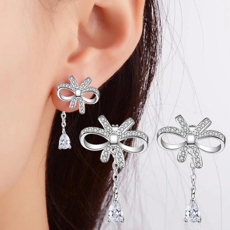 KOFSAC New Sterling Silver 925 Earrings For Women Luxury Crystal CZ Sweet Cute Bowknot Earring Engagement Fine Jewelry Girl Gift
KOFSAC New Sterling Silver 925 Earrings For Women Luxury Crystal CZ Sweet Cute Bowknot Earring Engagement Fine Jewelry Girl Gift