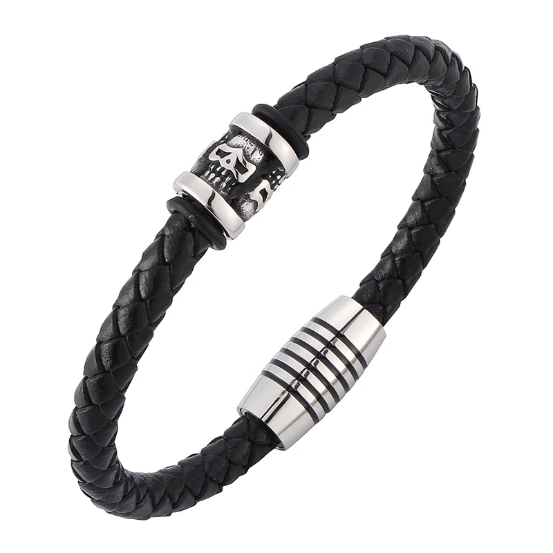 Trendy Men Jewelry Punk Skeleton Skull Bracelet Black Leather Rope Braided Bracelet Men Magnetic Clasps Male Wrist Band SP0199
Trendy Men Jewelry Punk Skeleton Skull Bracelet Black Leather Rope Braided Bracelet Men Magnetic Clasps Male Wrist Band SP0199