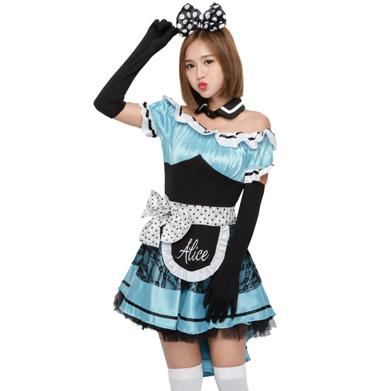 VASHEJIANG Alice in Wonderland Costume Fantasia Lolita Dress Sexy Blue Maid Cosplay Halloween Uniform Funny Dress
VASHEJIANG Alice in Wonderland Costume Fantasia Lolita Dress Sexy Blue Maid Cosplay Halloween Uniform Funny Dress