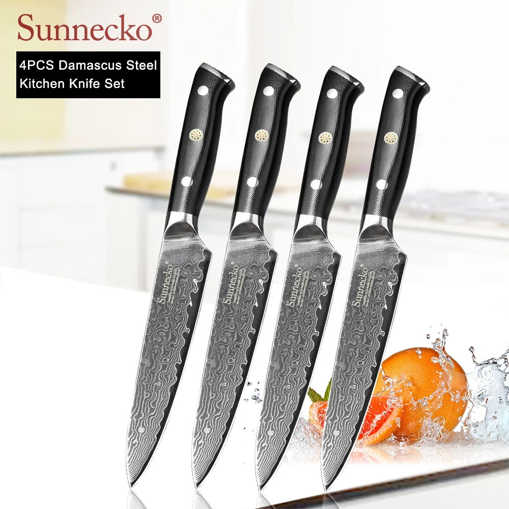 SUNNECKO 4pcs 5" Utility Knife Damascus Cut Sharp Kitchen Knives Japanese VG10 Steel Blade G10 Handle Multipurpose Cutting Tools
SUNNECKO 4pcs 5" Utility Knife Damascus Cut Sharp Kitchen Knives Japanese VG10 Steel Blade G10 Handle Multipurpose Cutting Tools