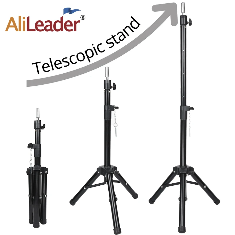 AliLeader 70cm-125cm Adjustable Tripod Mannequin Head Stand Human Hair Extension Holder Common Use Wig Making Black | Шиньоны и парики