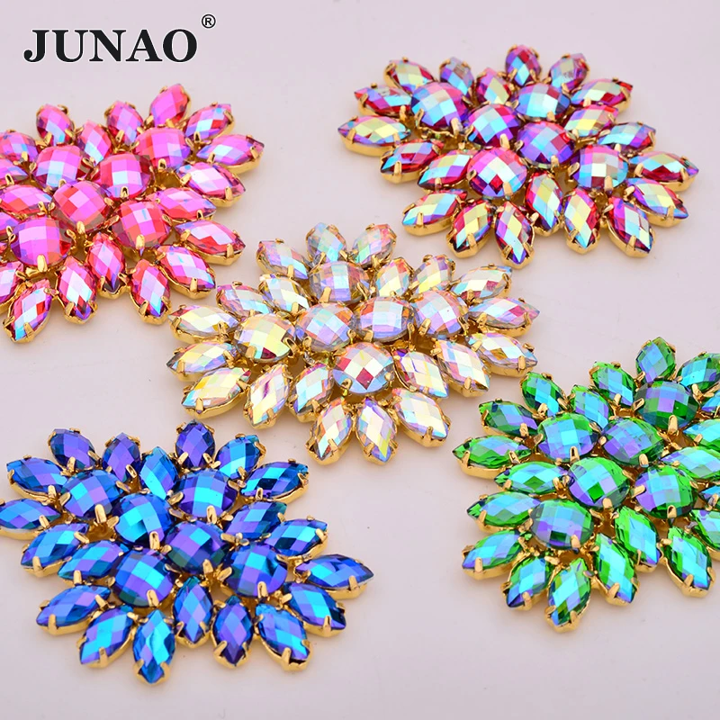 JUNAO 2pc 45*59mm Sew On Colorful AB Crystals Glass Flower Rhinestone Applique Flatback Gold Claw Strass Sewing Crystal Stones
JUNAO 2pc 45*59mm Sew On Colorful AB Crystals Glass Flower Rhinestone Applique Flatback Gold Claw Strass Sewing Crystal Stones