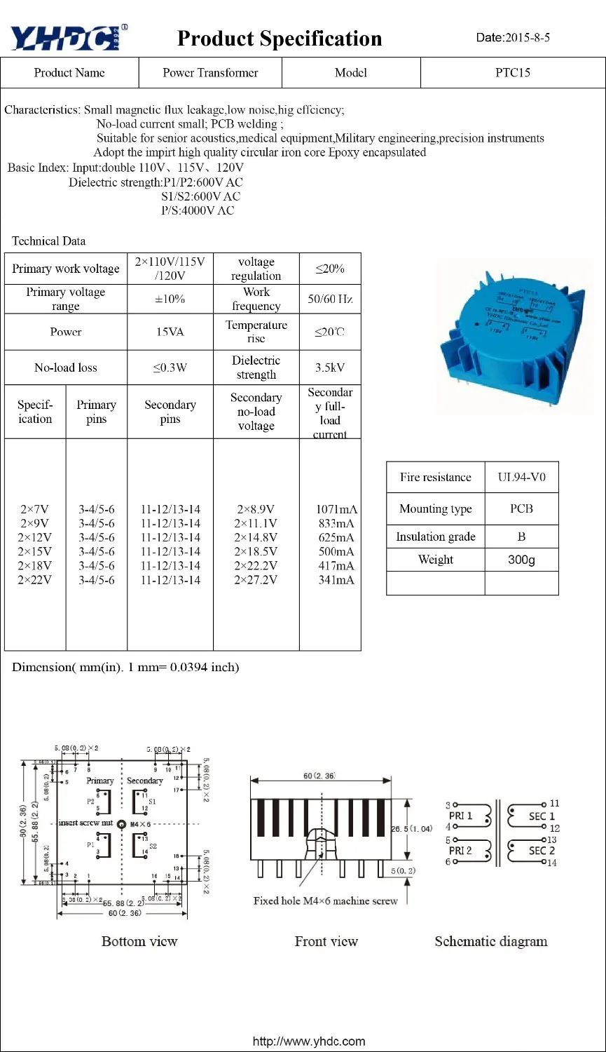 PTC15 для использования аудио 15VA 2*110V 2*12V тороидальный трансформатор