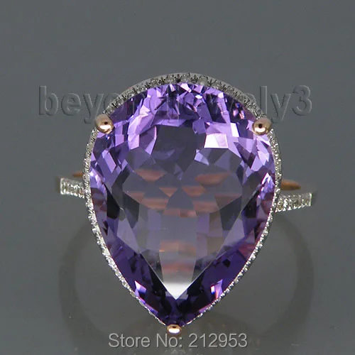 

LANMI Vintage Pear 15x20mm 13.20Ct Solid 14Kt Rose Gold Purple Amethyst Engagement Wedding Ring