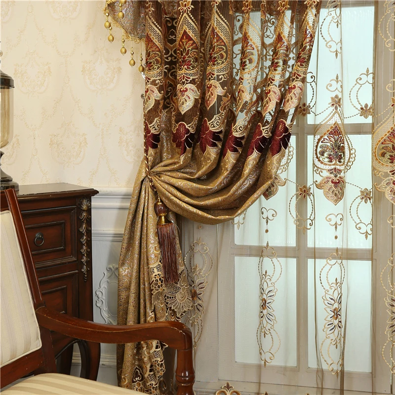 European luxury royal villa dark gold embroidered blackout Curtains for Living Room Classic high quality Curtain for Bedroom
European luxury royal villa dark gold embroidered blackout Curtains for Living Room Classic high quality Curtain for Bedroom