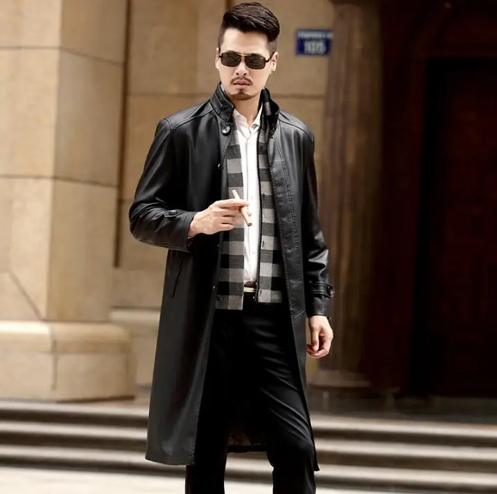 Thin long leather coats men casual single-breasted coat mens leather trench coats stand collar black fashion 219 autumn M - 3XL
Thin long leather coats men casual single-breasted coat mens leather trench coats stand collar black fashion 219 autumn M - 3XL
