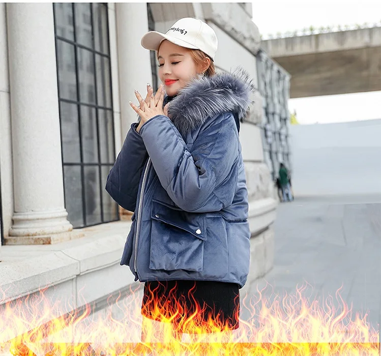 2021 High Quality Down Jacket Women Winter Hooded Warm Coat Gold Velvet Down Fur Collar Jacket Female Parkas Womens Outerwear
2021 High Quality Down Jacket Women Winter Hooded Warm Coat Gold Velvet Down Fur Collar Jacket Female Parkas Womens Outerwear
