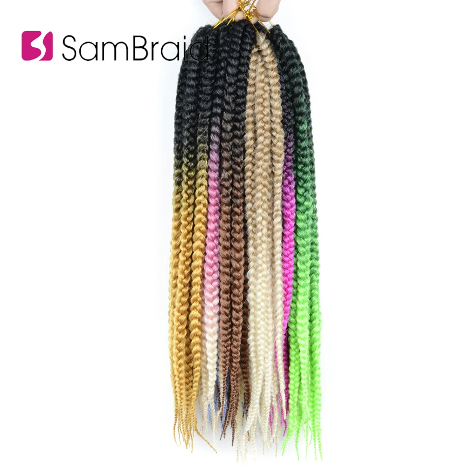 Sambraid Новый Ombre коробка косами вязаный крючком волос косы 12strands/пакет