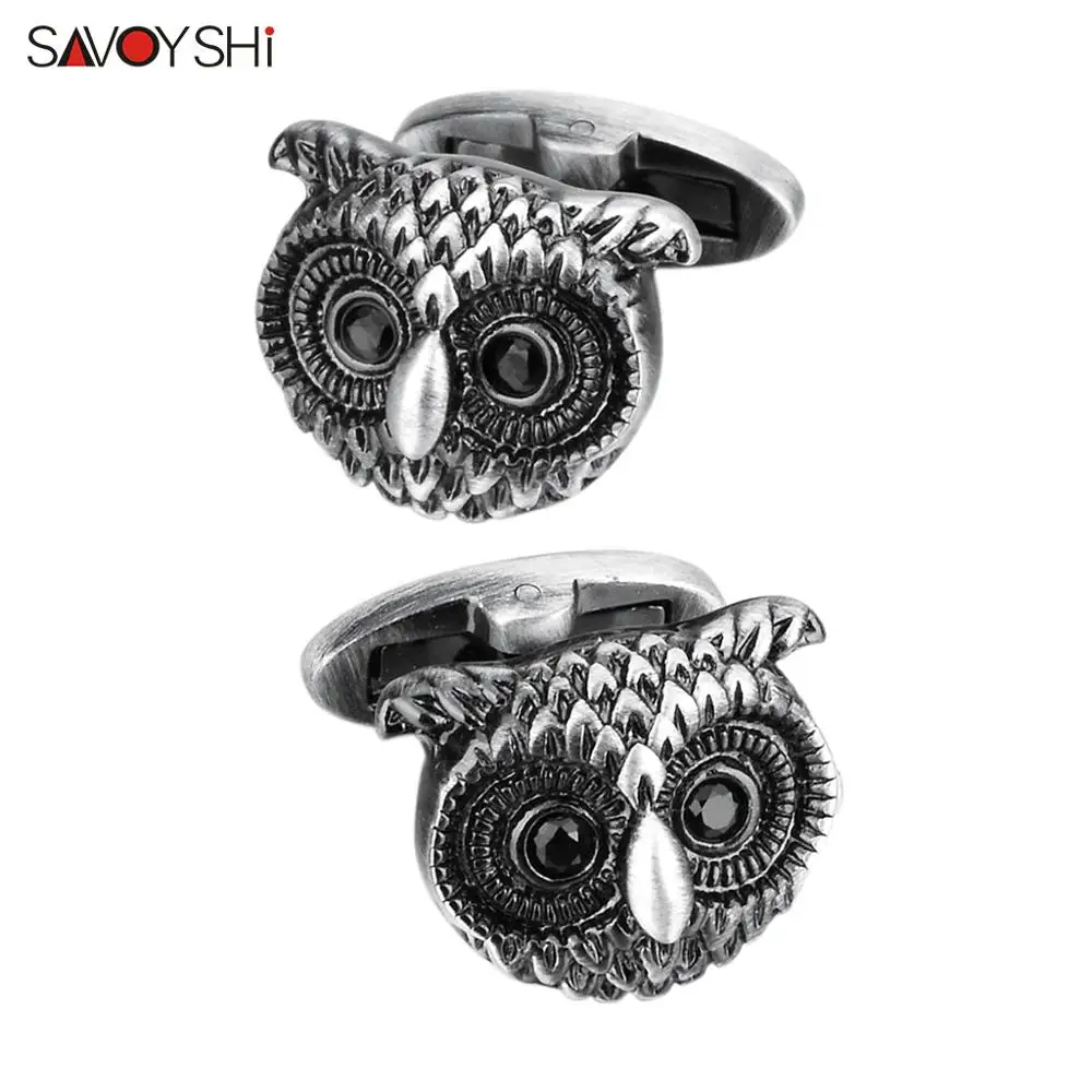SAVOYSHI Novelty Animal Ancient Silver color Owl Cufflinks with Black Crystal Eyes for Mens Shirt Accessories Free carving name
SAVOYSHI Novelty Animal Ancient Silver color Owl Cufflinks with Black Crystal Eyes for Mens Shirt Accessories Free carving name