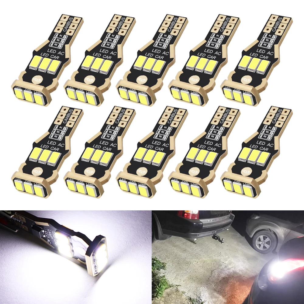 

10pcs T15 W16W LED Bulbs 921 920 912 Canbus Error Free Reverse Light 5730 SMD Auto Car Backup Parking Lamp 6000K White DC 12V
