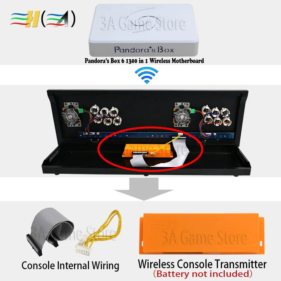 3A Game Pandora Box 6 1300 in 1 wireless motherboard and Wireless signal transmitter support 3d fba mame ps1 can add 3000 games
3A Game Pandora Box 6 1300 in 1 wireless motherboard and Wireless signal transmitter support 3d fba mame ps1 can add 3000 games