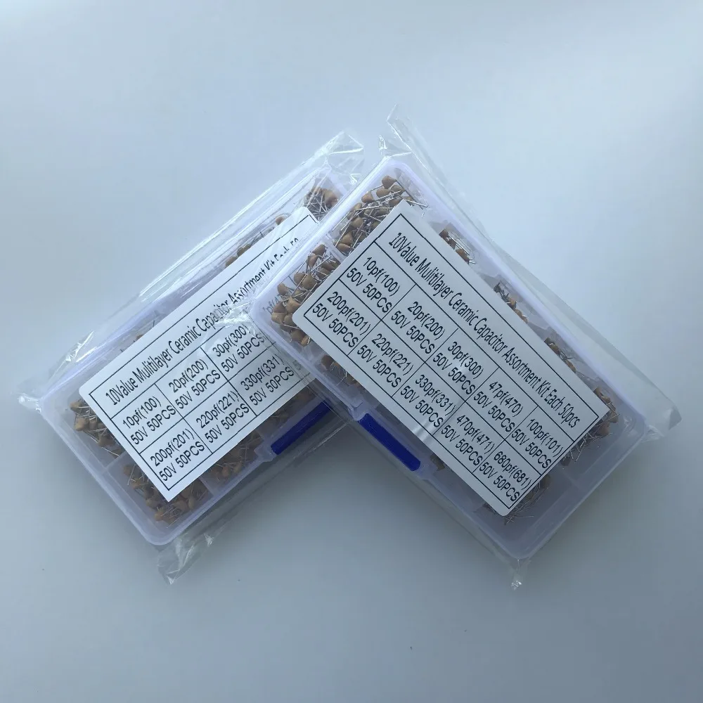 10 Values 500pcs (10pF~680pF) 100~681 10pF(100) 20pF(200) 30pF(300) 47pF(470) 100pF(101) 50V Ceramic Capacitor Assortment Kit
10 Values 500pcs (10pF~680pF) 100~681 10pF(100) 20pF(200) 30pF(300) 47pF(470) 100pF(101) 50V Ceramic Capacitor Assortment Kit