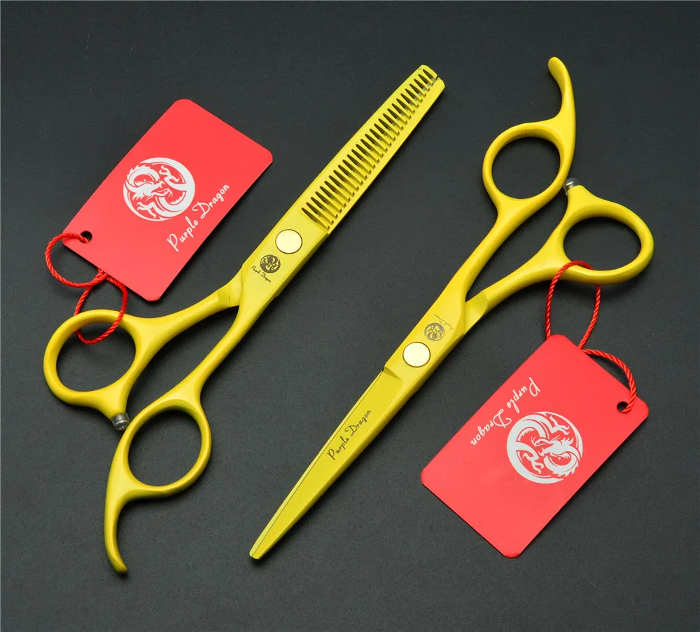 

1023Z 5.5'' Purple Dragon Yellow Colour Factory Price Hairdressing Scissors 440C Cutting Scissors Thinning Shears Hair Scissors