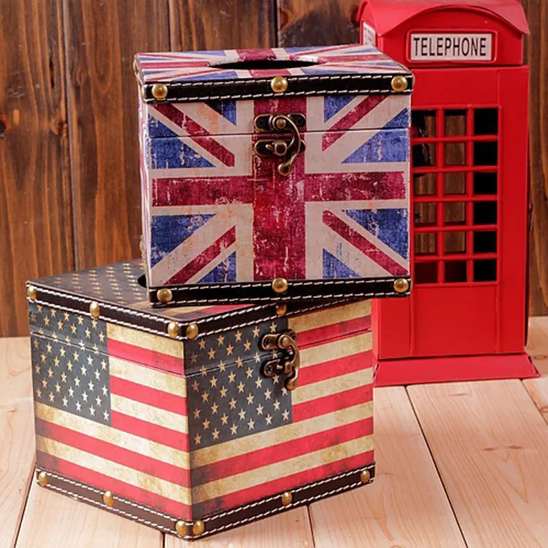 Flag Vinatge Wooden Tissue Box Storage Jewel Boxs for Home Decoration Retro nuova scatola del tessuto RT99 | Дом и сад