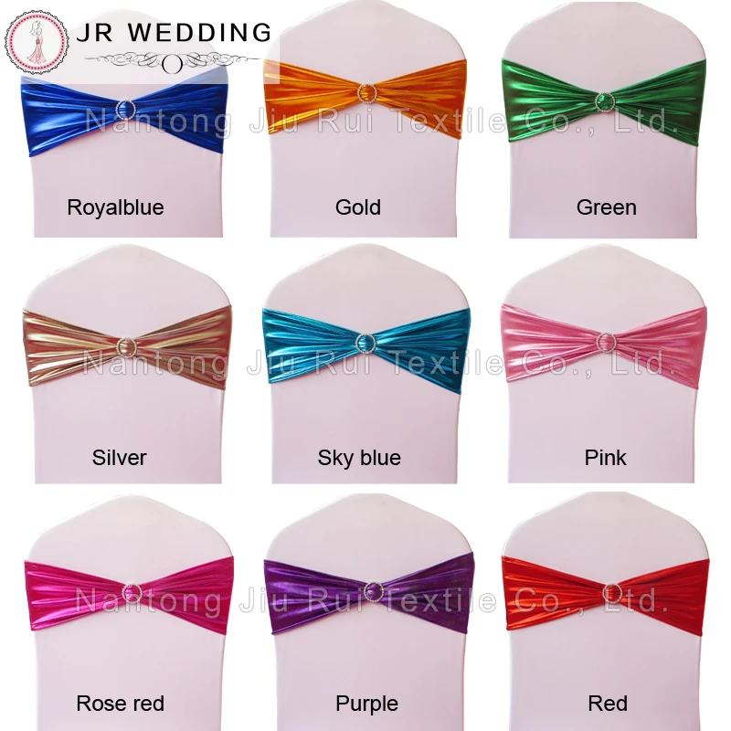 13Color Elastic Bronzing Metallic Spandex Chair Band/Chair Bow With Round Plastic Buckle For Wedding Use
13Color Elastic Bronzing Metallic Spandex Chair Band/Chair Bow With Round Plastic Buckle For Wedding Use
