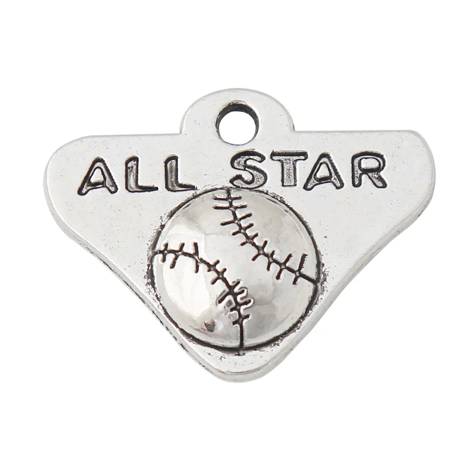 

RAINXTAR Fashion Antique Silver Color Triangle Shape Alloy ALL STAR Baseball Softball Charms 19*25mm 50pcs AAC619