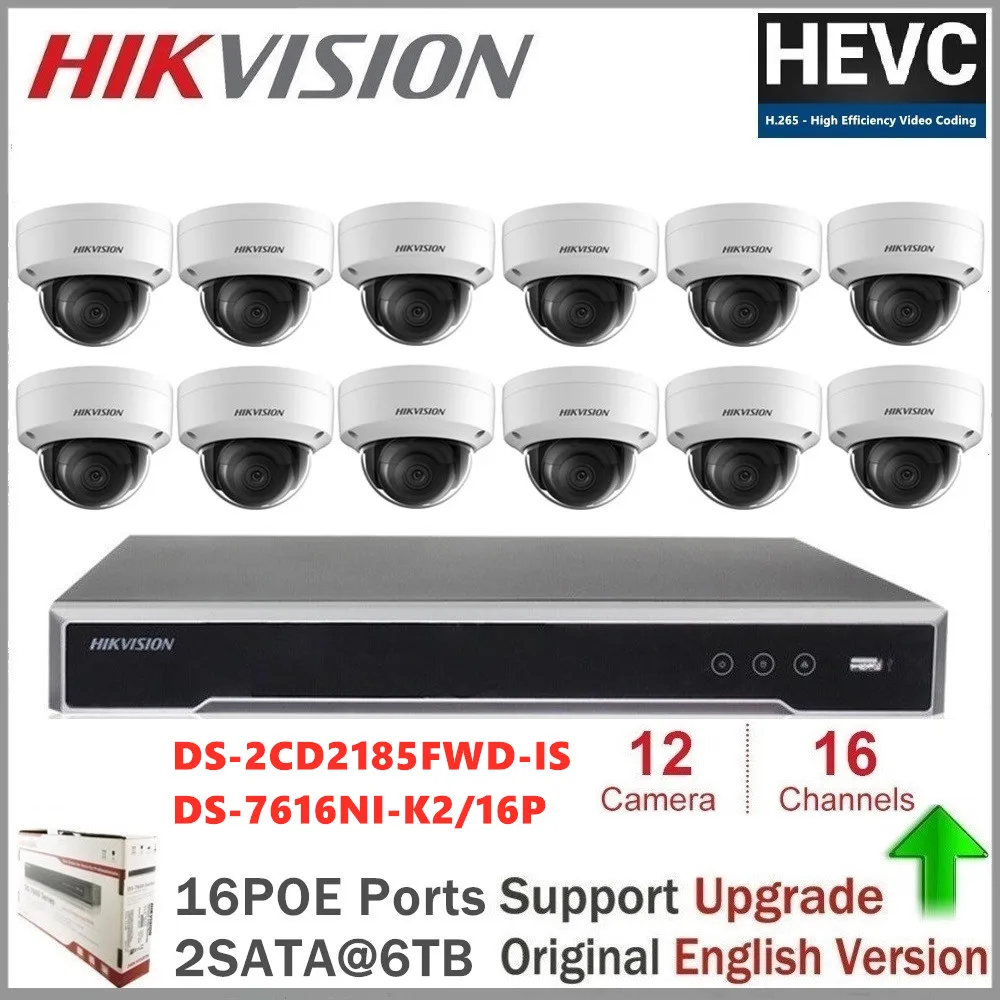 

Hikvision 16CH 4K POE NVR Kit 12pcs 8MP DS-2CD2185FWD-I CCTV система безопасности купольная наружная IP-камера IR ночное видение