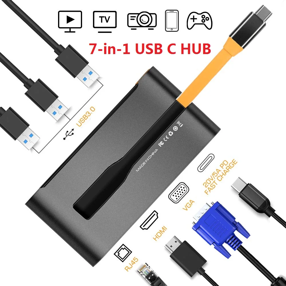 James Donkey 7 in 1 USB C Hub Thunderbolt 3 Hub Universal Laptop Docking Station with HDMI/VGA and Gigabit Ethernet for Apple
James Donkey 7 in 1 USB C Hub Thunderbolt 3 Hub Universal Laptop Docking Station with HDMI/VGA and Gigabit Ethernet for Apple
