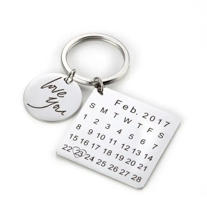 

lovers' Day Sale,Personalized Calendar Keychain,Signature Calendar key Chain Hand Stamped Calendar, Date Highlighted With Heart