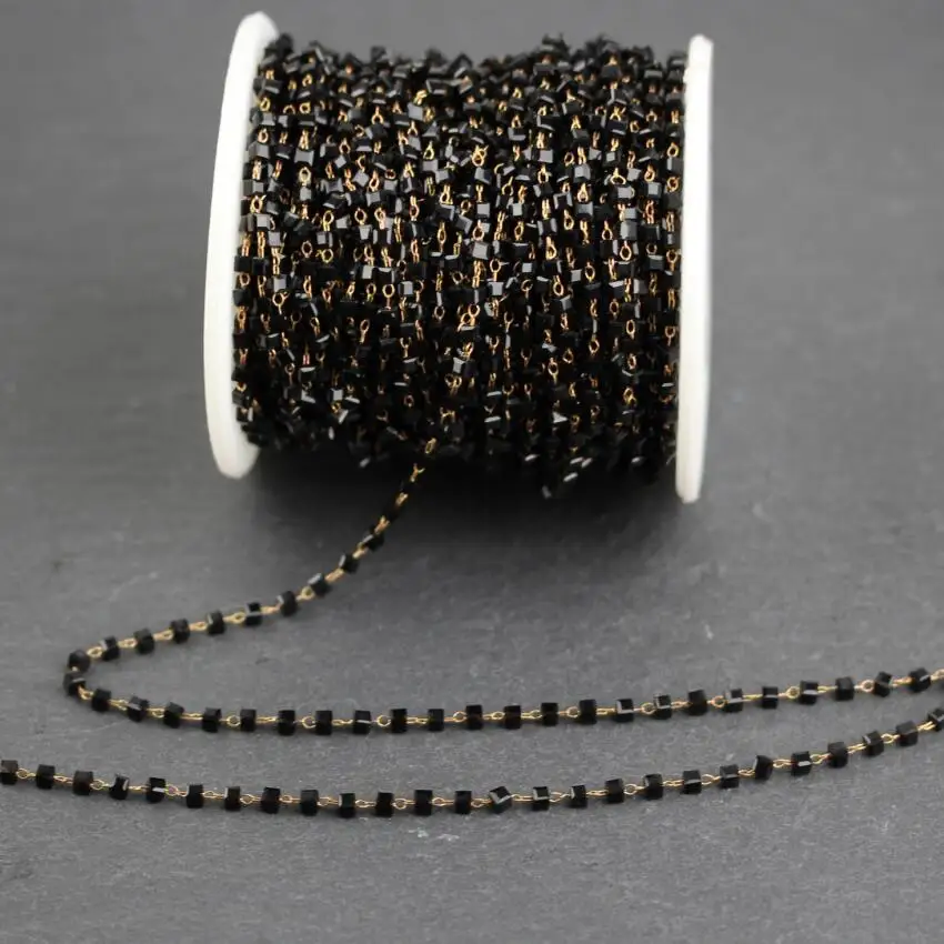 

2 мм, черные стеклянные цепочки ожерелье, проволока обернутая латунные звенья граненые кубические бусины браслет ювелирные изделия, 5 метро...
