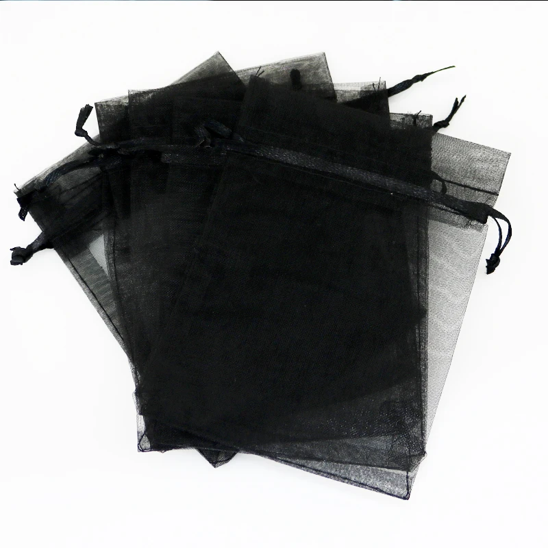 BEAUCHAMP 20PCS Organza Bags Sheer Gauze Drawstring Jewelry Gift Bag Black Color Party Wedding Little Satin Pouches packaging | Украшения и